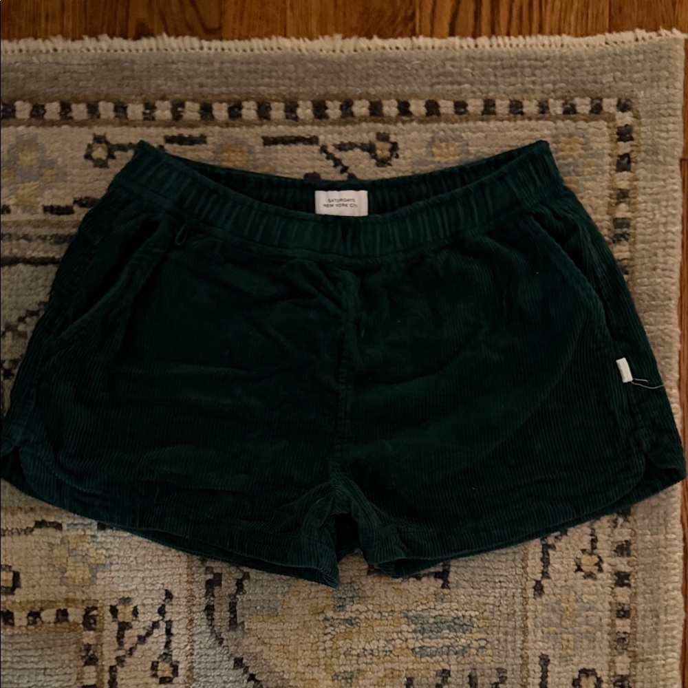 Saturdays New York City Dark Green Corduroy Athletic Shorts